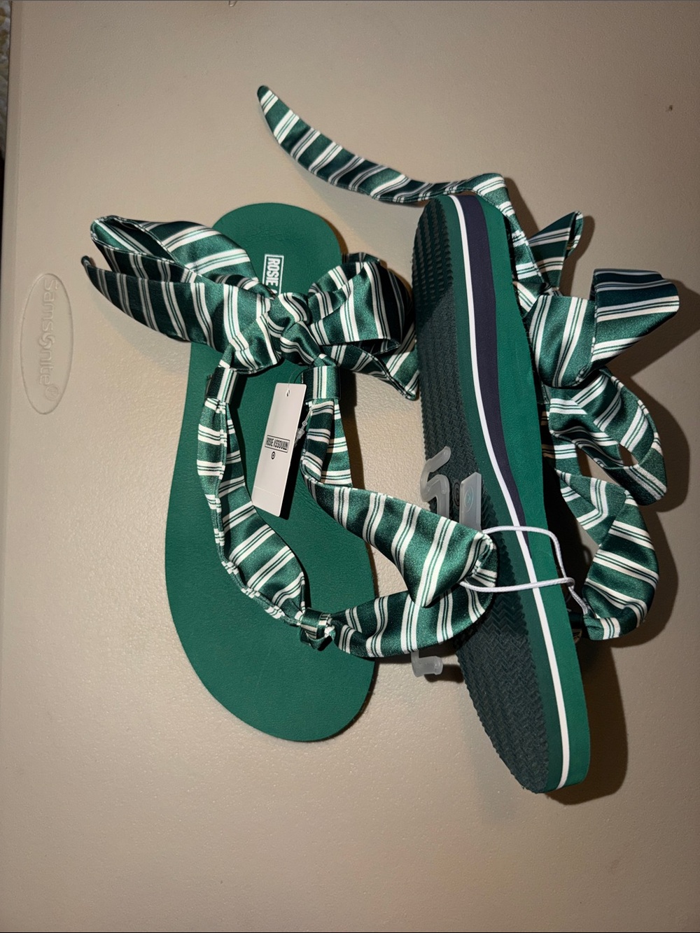 Rosie Assoulin Green Striped Wrap Sandals